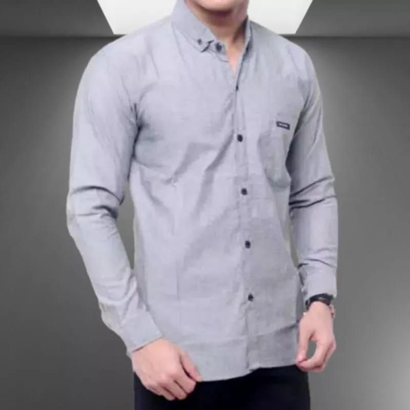 kemeja cowok polos pria lengan panjang slimfit hem pria kantor hitam navy putih maron army