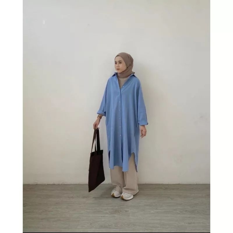 Tamstore Tunik Wanita Jumbo Baju Atasan Wanita Crinkle Oversize Kancing LD 130