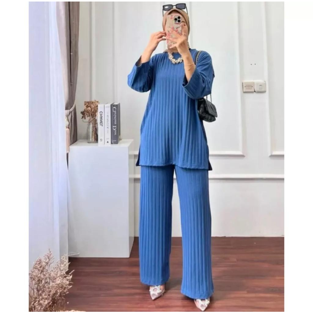 one set tunik knit terbaru/Setelan Celana Tunik Wanita Kaos Knit Rajut Import Viral Kekinian Terbaru Terlaris Termurah COD