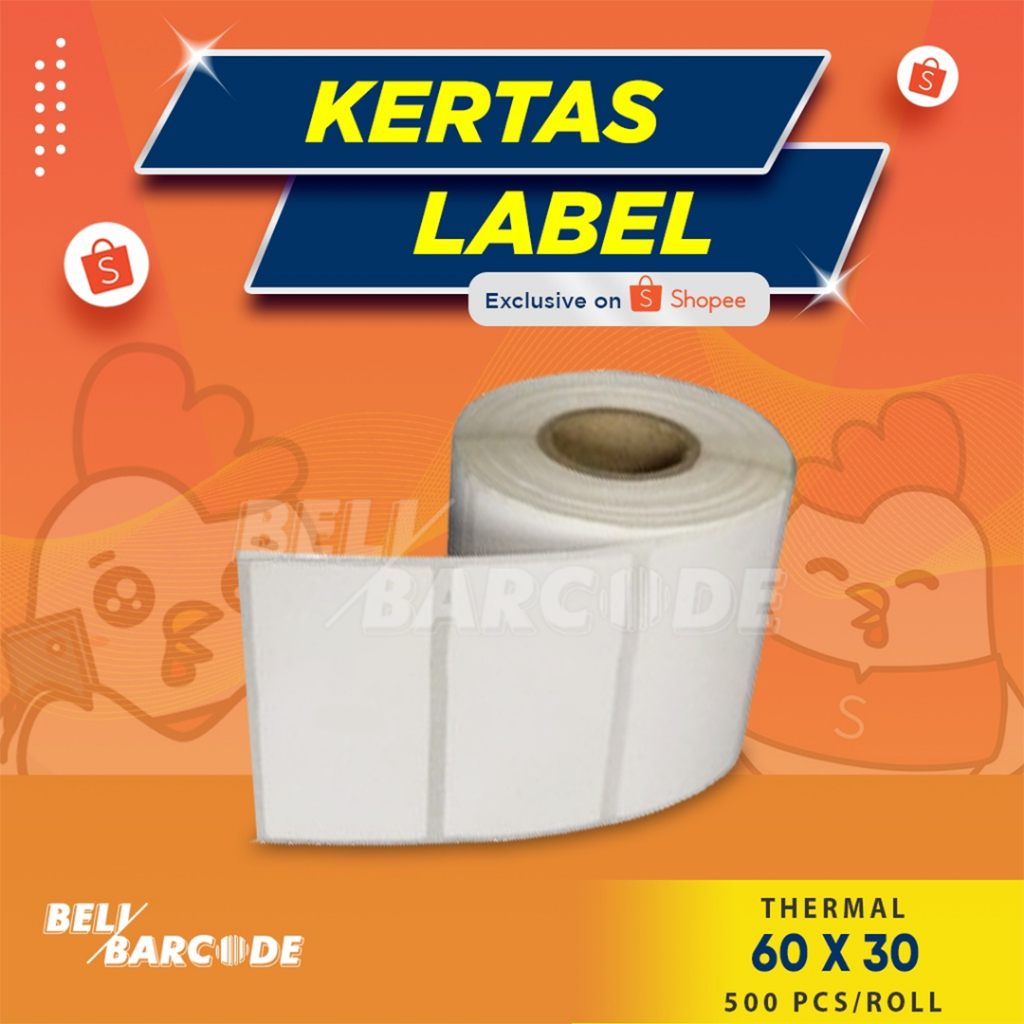 Kertas Label Stiker Thermal 60 X 30 Core Kecil Sedang 500pcs