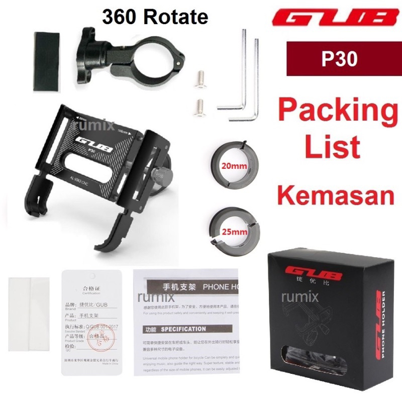 COD GUB P30 Original Stand Holder Hp Handphone Phone Holder Sepeda Motor Stang Spion Alumunium Alloy Full Besi Dudukan Tempat Hp Di
