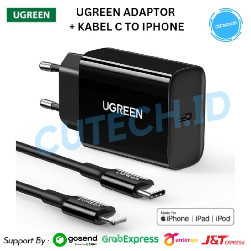 UGREEN CHARGER IPHONE 20W TYPE C + KABEL C TO LIGHTNING PD MFI