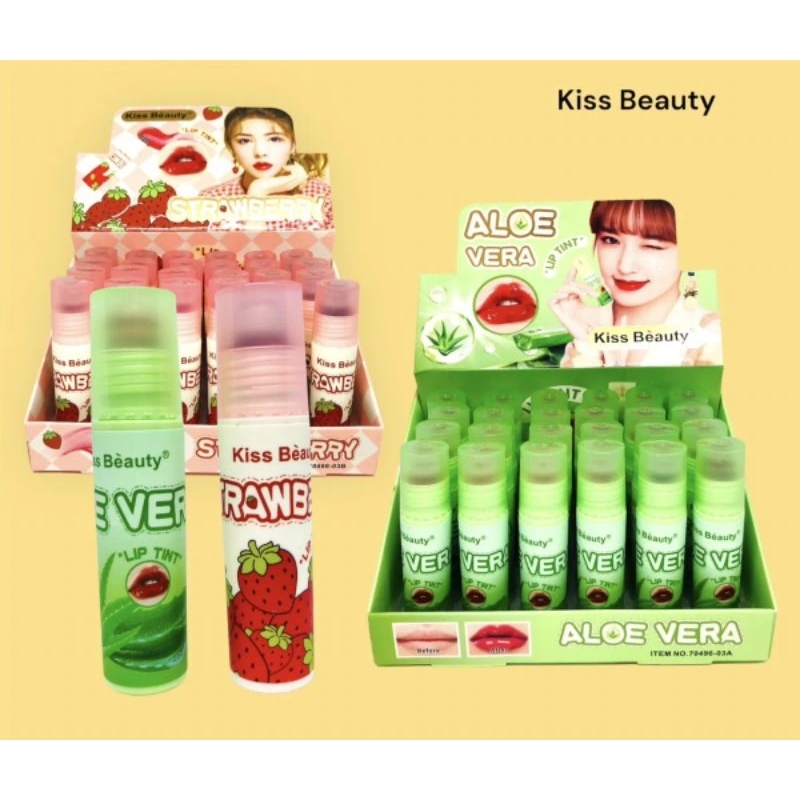 [Per Buah] Liptint Kiss Beauty Aloe Vera / Strawberry Roll On 70496-03A /03B