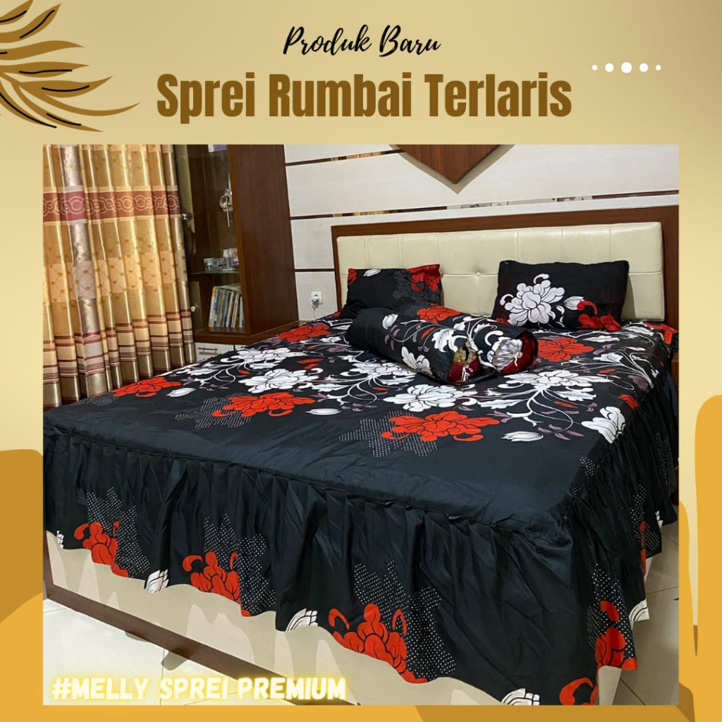 Spray Rempel Premium Motif Bunga Terbaru 2023 Termurah Sprei Pengantin Rumbai Mewah Set Lengkap Bantal Guling Ukuran King Size 180x200x30 No 1  Tinggi 30