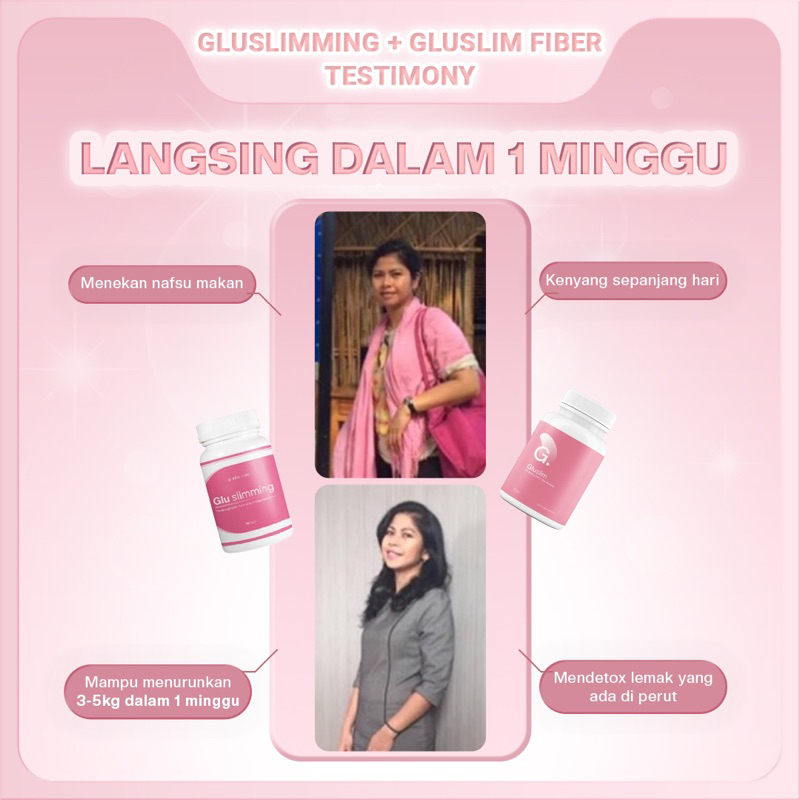 Obat Diet Turun 4-5kg dalam 1 Minggu Bpom Gluslim + Gluslim Fiber