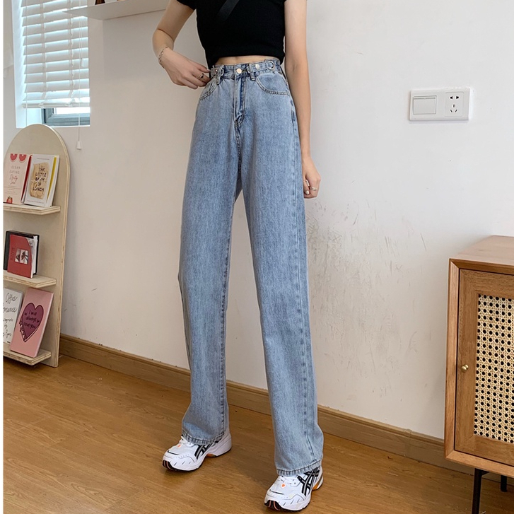 Celana panjang wanita baru  celana highwaist wanita high-waist straight-leg wide-leg jeans