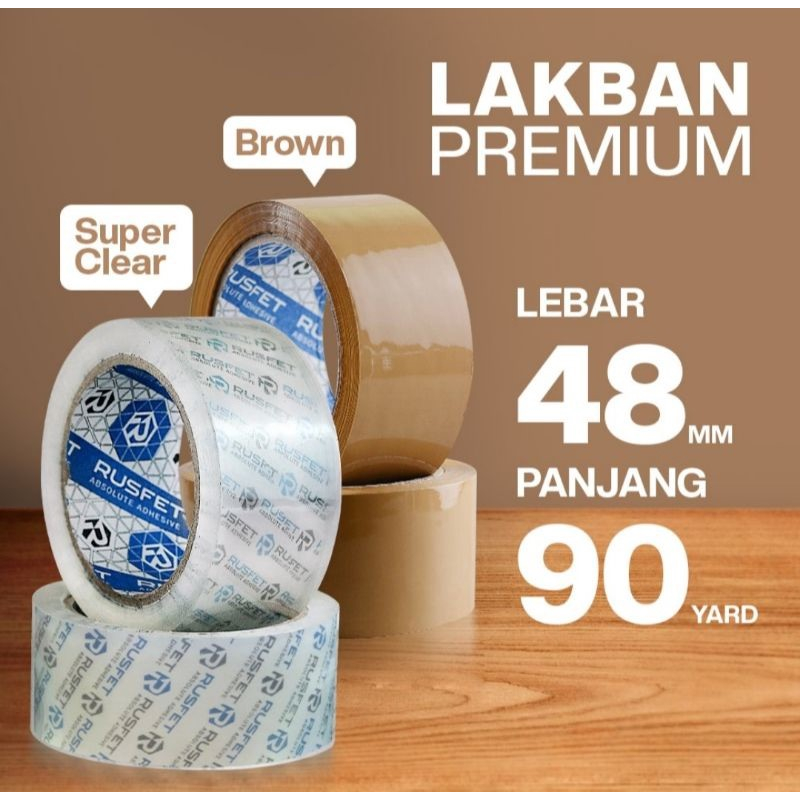 Lakban Premium Bening Coklat 90yard RUSFET