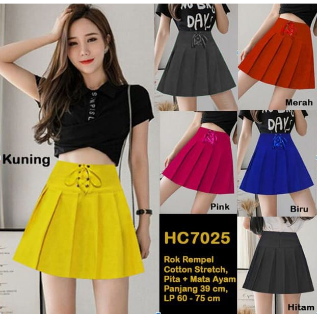 HC7025 Mini Skirt Rempel Cotton Stretch Pita + Mata Ayam / Rok Mini / Rok Pendek / Rok Rempel Mini / Rok Seksi / Rok Sexy / Rok Kerja