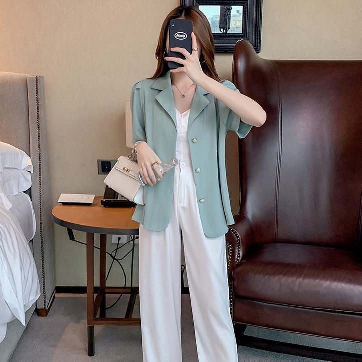 MOOGU ♡ Kemeja korea setelan warna solid wanita atasan
