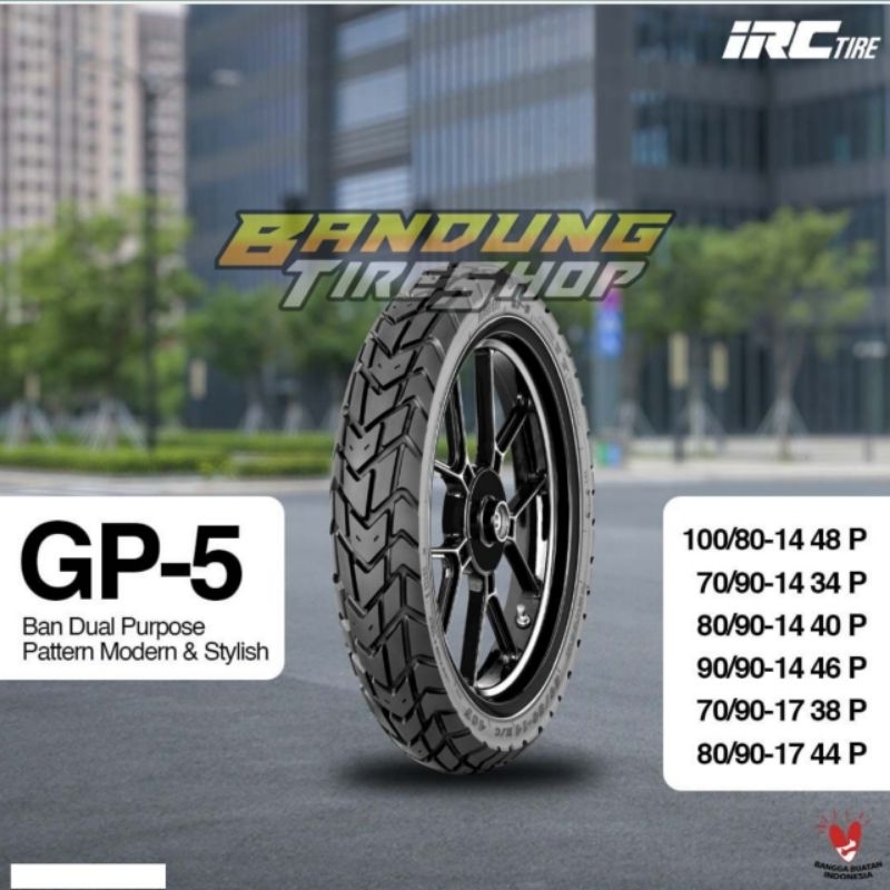 IRC GP5 TUBELESS DUAL PURPOSE BAN LUAR DEPAN BELAKANG MOTOR MATIC BEBEK SPORT PAKET SEPASANG 70 80 9
