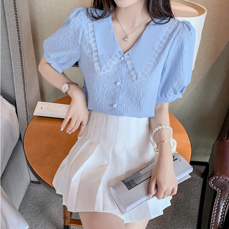 MOOGU ♡ Kemeja korea warna solid blouse tipis wanita atasan