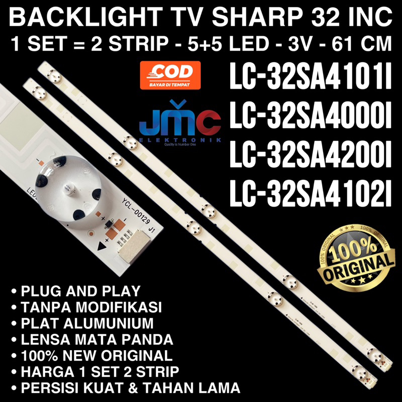 BACKLIGHT TV SHARP LC 32SA4101i 32SA4000i 32SA4200i 32SA4102i 32LE4500i 32SA 32SA4101 32SA4000 32SA4200 32SA4101 LC-32LE4500i LC32LE4500I 5K 3V LAMPU LED BL 32IN 5 MATA KANCING
