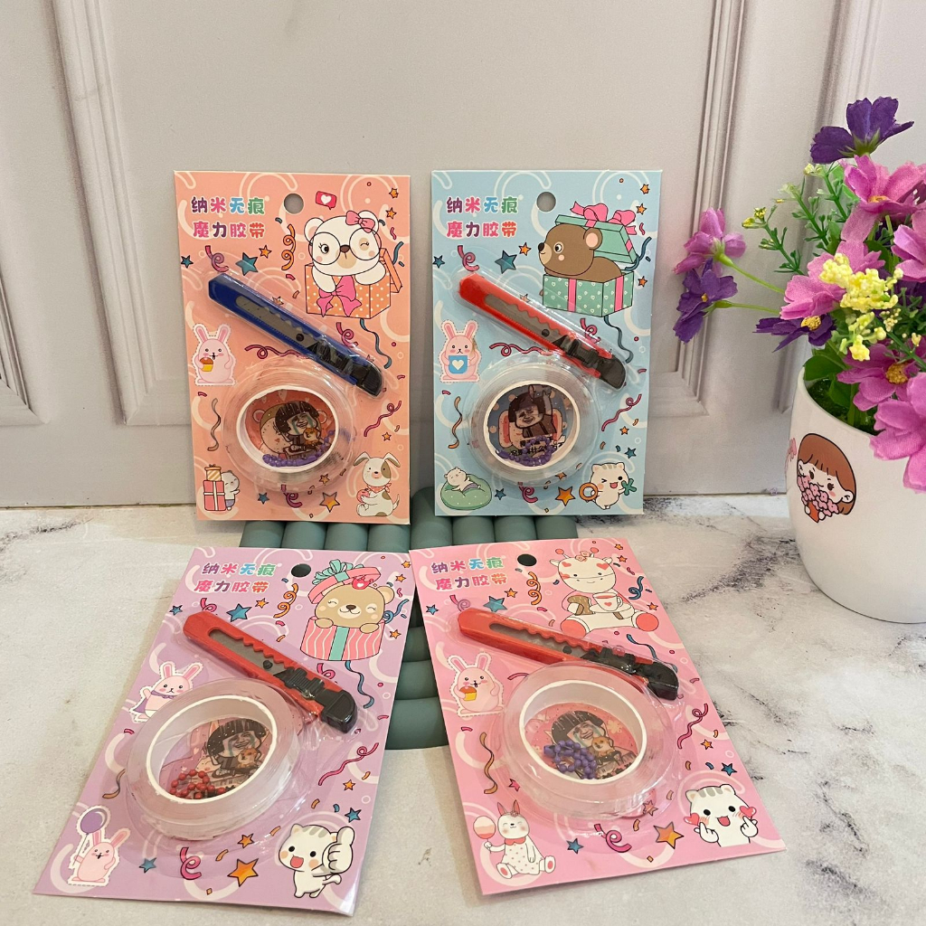 

PAKET SELOTIP +CUTTER 1 set motif polos Kualitas Terbaik / Paket Solatip Plester + Mini Cutter Stationary sekolah dan Kantor terlengkap bisa COD