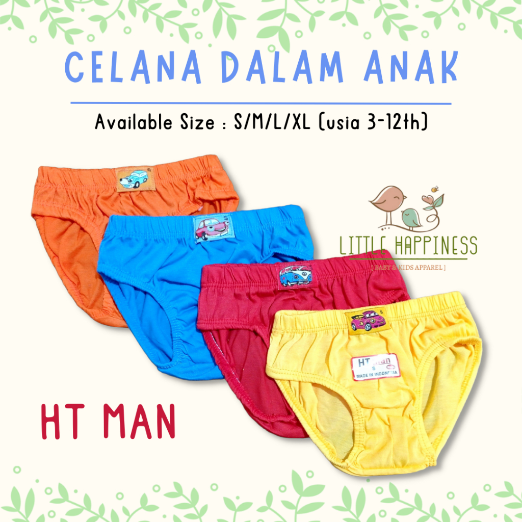 3 PCS HT MAN Celana Dalam Anak Laki Laki Katun Halus Polos