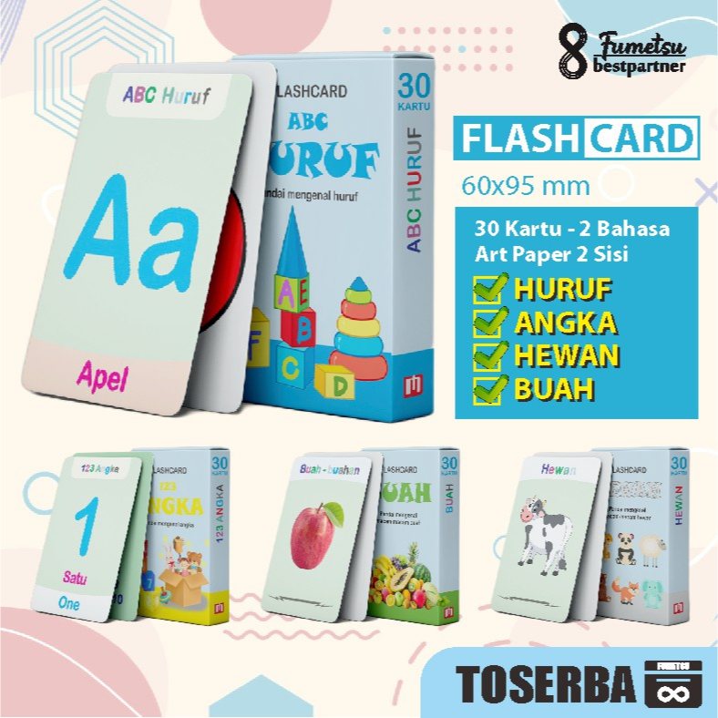 Flash card Mainan Edukasi Kartu Belajar Anak Pintar Isi 30Kartu Paket 4pcs Lebih Murah