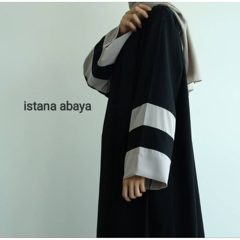 Abaya Simple Aplikasi Turky black grey di tgn cantik minimalis bgt dan mewah(busui friendly resletingnya depan ka) lebar bawah umbrella 2,5mtr