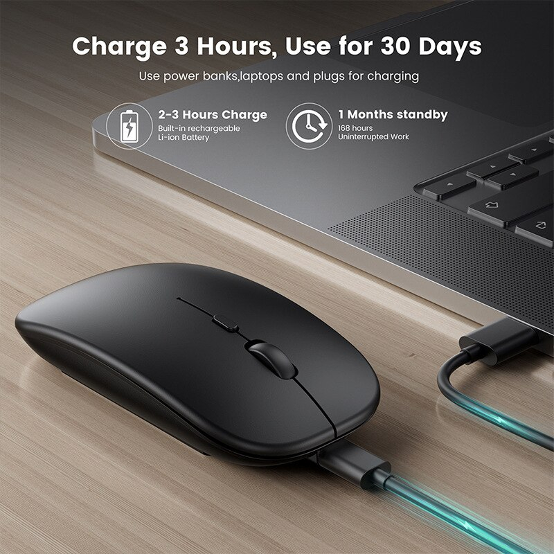 Mouse Bluetooth Blutut Wireless Silent Click Rechargeable Laptop Komputer Pc