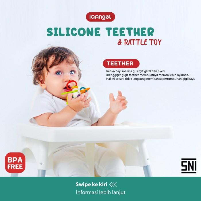 Mainan anak IQ Angel silicone teether &amp; rattle IQ0190