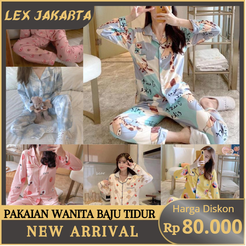 LEXJAKARTA B25 - BAJU TIDUR PIYAMA SET KEMEJA CP LENGAN PANJANG CELANA PANJANG IMPORT PIYAMA KEMEJA BAJU TIDUR WANITA