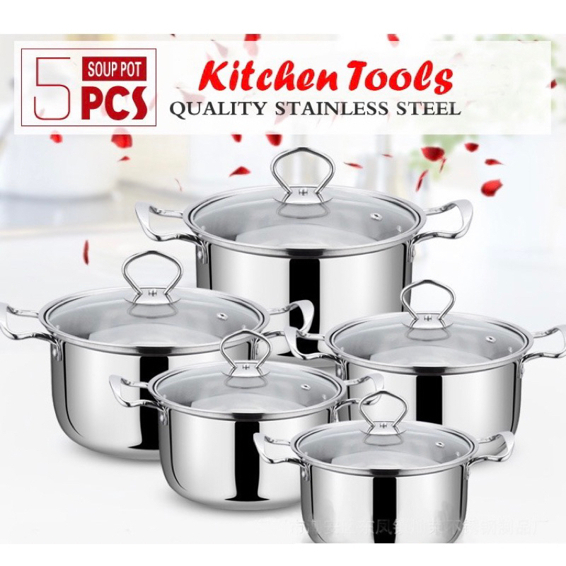 New Panci Set Hight Pot Stainless Steel Tebal - Panci Set Steamer Dengan Tutup Kaca Tebal - Panci 16/18/20/22/24CM Serbaguna