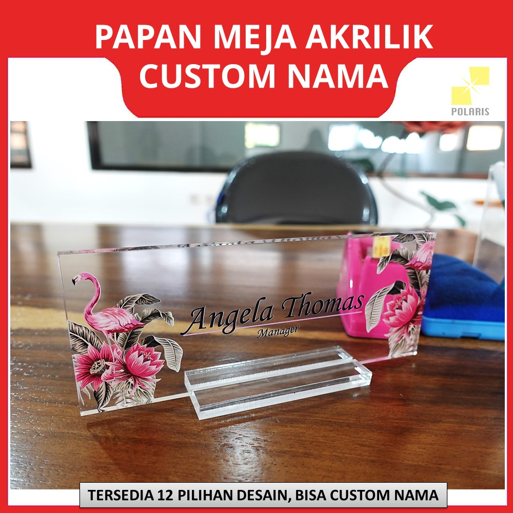 CUSTOM PAPAN NAMA MEJA AKRILIK NAME DESK ACRYLIC 8x20 CM - PAPAN NAMA MEJA KANTOR/MEJA KERJA MINIMALIS