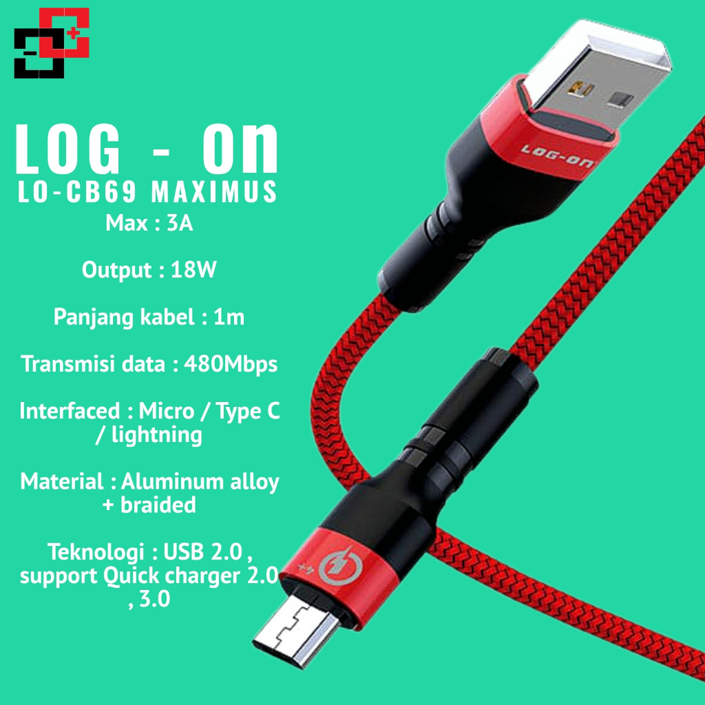 LOG - ON CB69c Maximus Kabel Data Type C Fast Charging 3A Alluminium Alloy