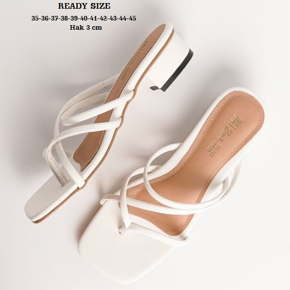 Sandal Hak Tahu 3 cm Tali Putih Wanita Jepit Jempol Uk 35-45 Kecil Dan BIG SIZE Sandal Heels Hak Tah