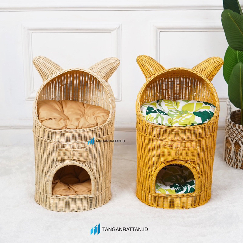 Rumah Kandang Kucing Dan Anjing Rotan Menara Tingkat 2 Kasur / Cat House / Pet Bed Finishing