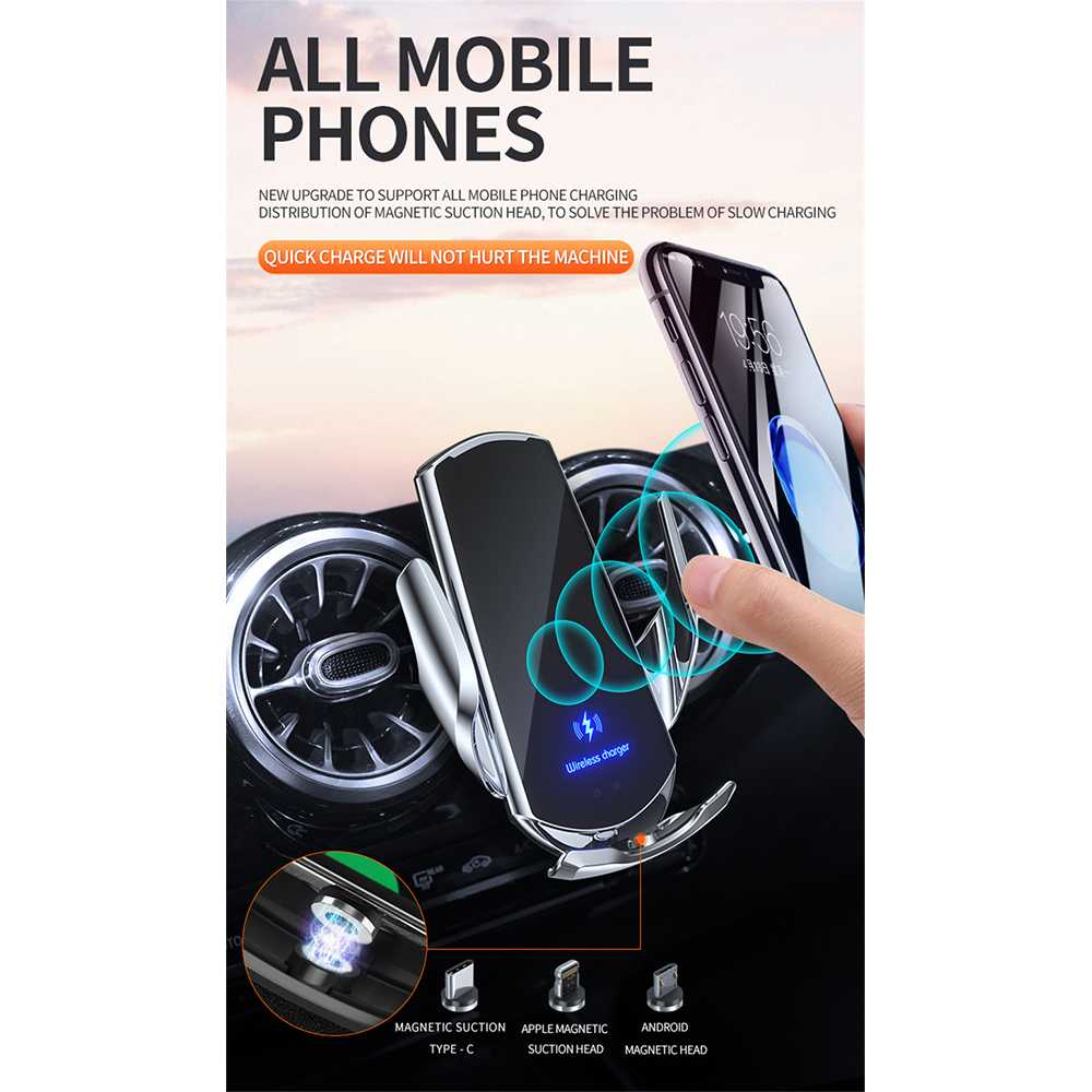 Wireless Charger Phone Holder Smart Lock Car Fast Charging Carger Perangkat Elektronik Isi Daya Cepat