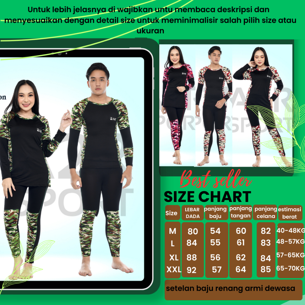 A2R Sport - Setelan dewasa Baju renang motif army