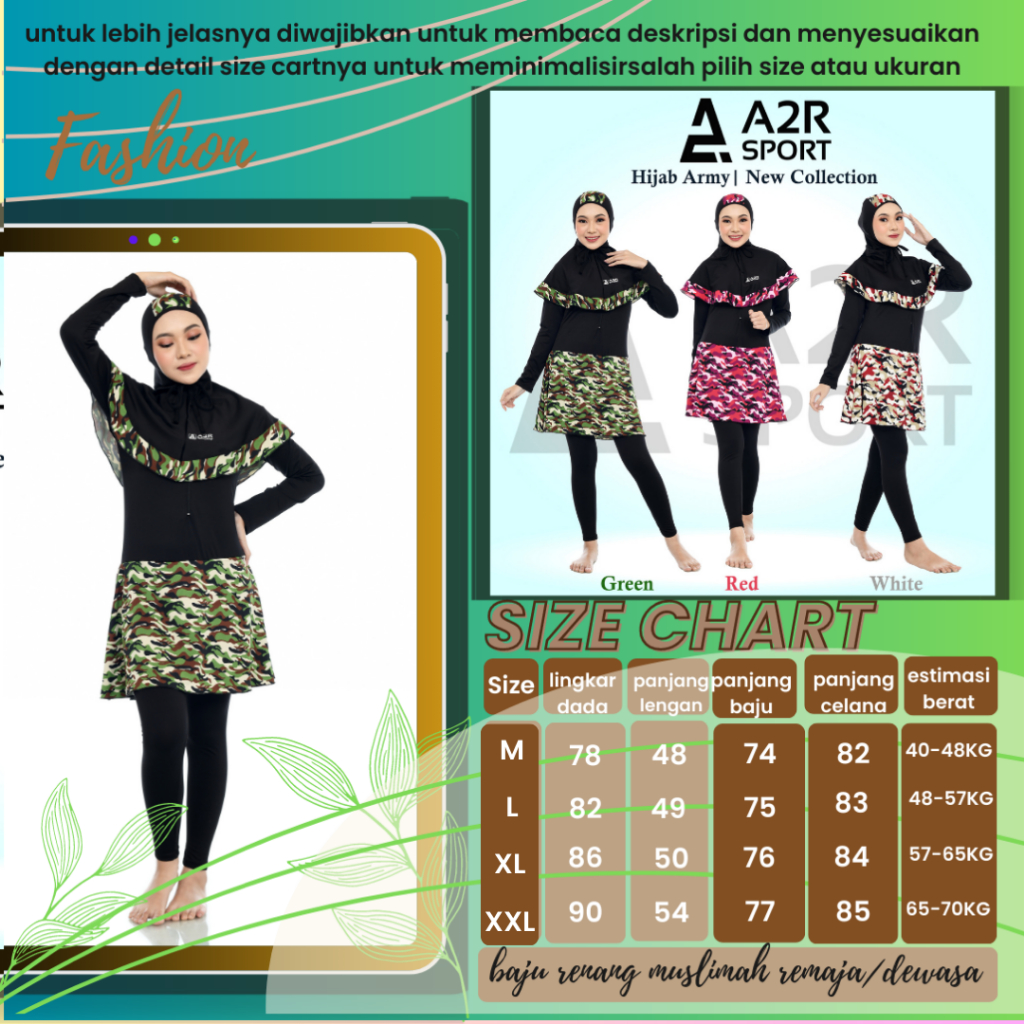 A2R Sport - Muslim dewasa motif Army Baju renang wanita