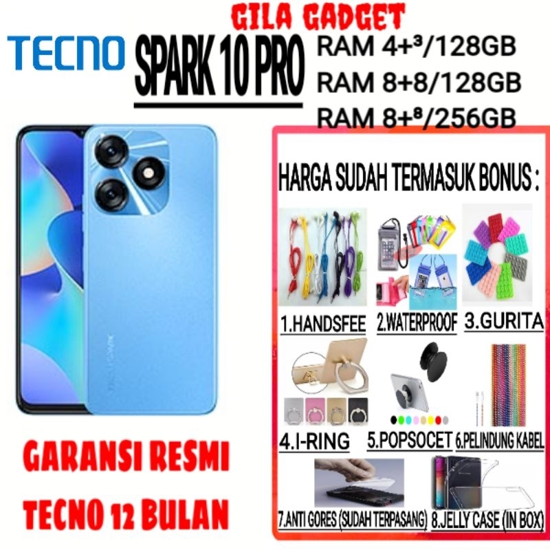 TECNO SPARK 10 &amp; TECNO SPARK 10 PRO RAM 4/128GB + RAM 8/128GB + RAM 8/256GB GARANSI RESMI