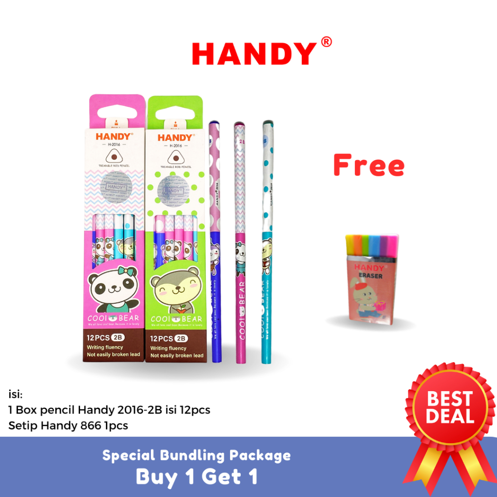 

HANDY Pensil 2016 - 2B Isi 12 Pcs Gratis Penghapus HANDY 866P 1pc