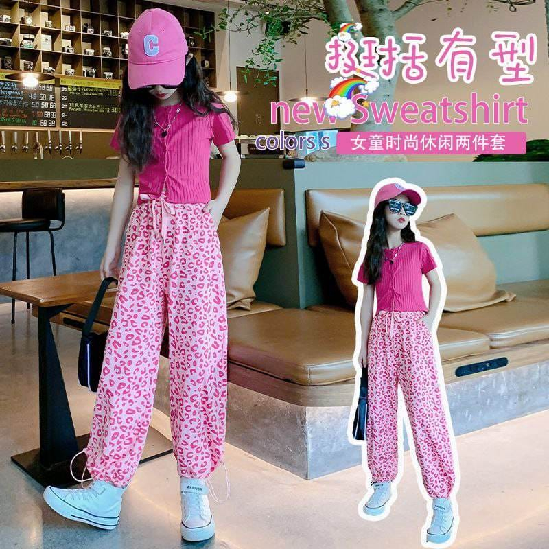 Setelan Anak Perempuan PREMIUM Korean Cute Leopard PINK