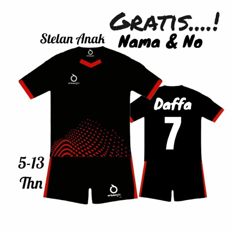 Gratis Sablon Nama Stelan Baju Olahrga Kaos Bola Futsal Anak Laki/Perempuan Usia 5-13 Tahun  Jersey Volli Baju Badminton Sd/Smp Terbaru Sudah Termasuk Nama