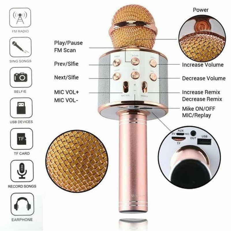 YUN Mall MIC WSTER WS 858 Wireless Bluetooth Karaoke + speaker Microphone portable Smule ws858 karoke ktv mp4