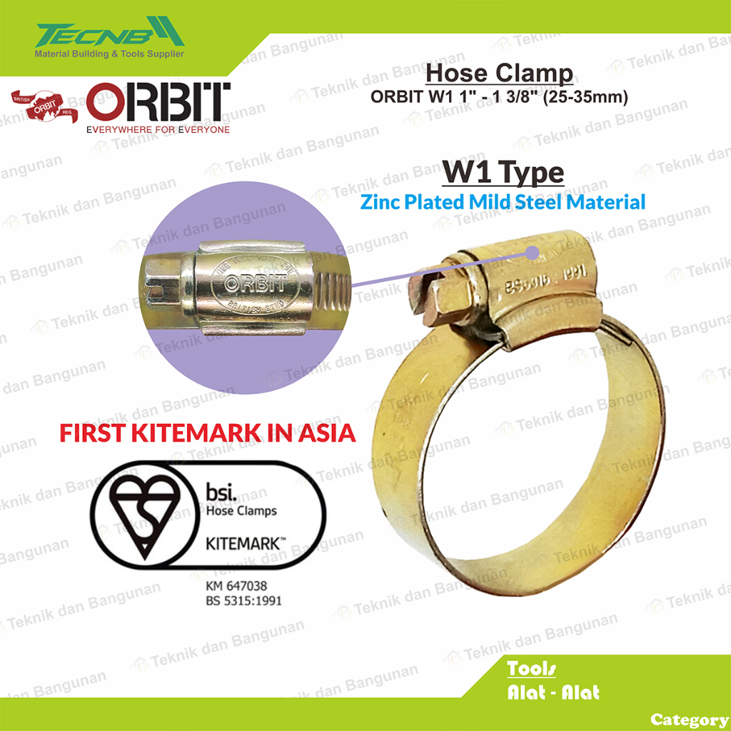 Hose Clamp Mild Steel Selang Orbit 1.3/8" (25-35) Tebal 8mm