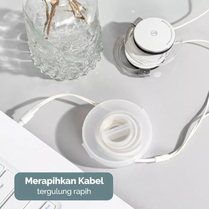 Kotak Kabel Putar Organizer Transparan Kotak Penyimpanan Kabel Data Rotating Cord Storage Case Earphone Pocket Cable