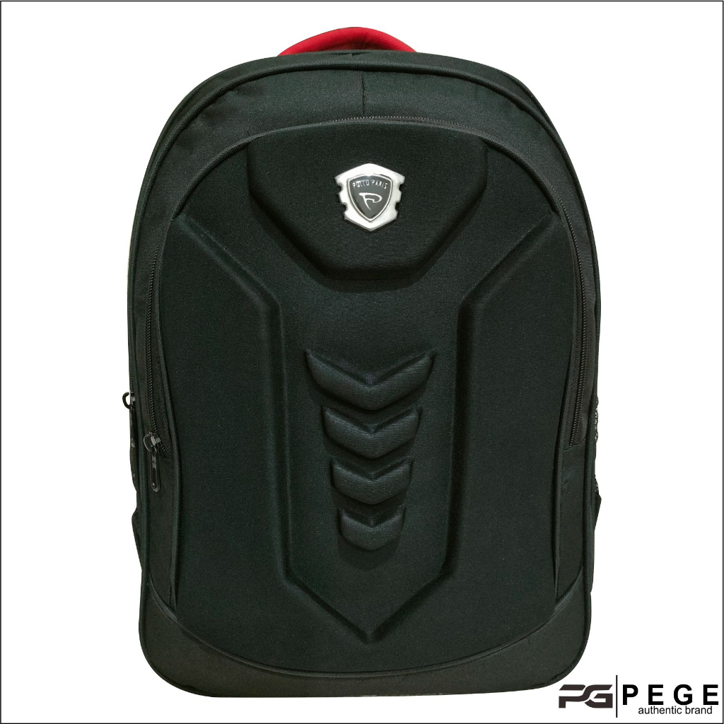 Tas Pria Ransel Laptop Emboss PEGE Thorzy Model Simpel Polos Warna Hitam - PG 13
