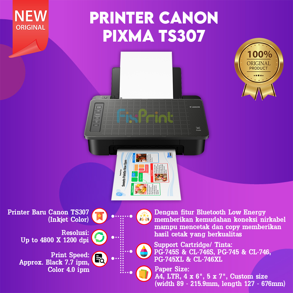 Printer Inkjet - PIXMA TS307 TS 307 - Original Canon Support WIFI