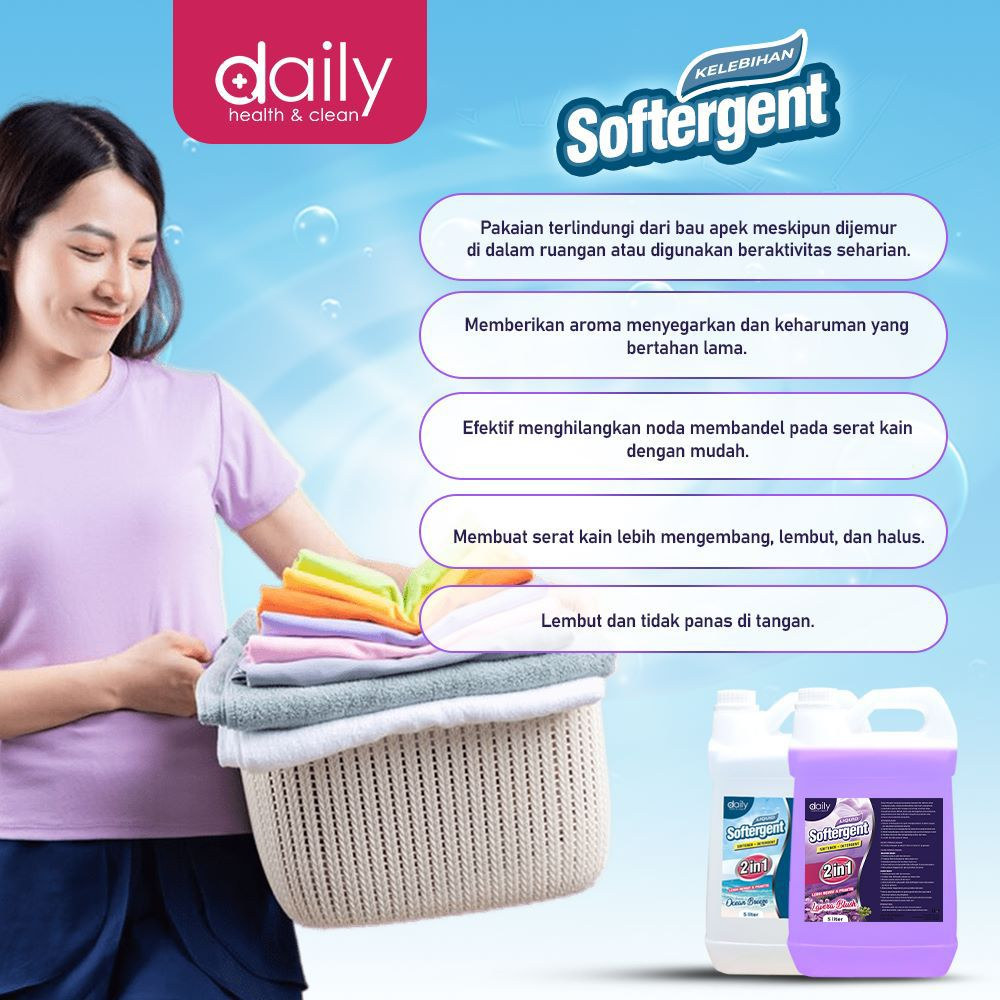 Daily Softergent 2in1 - Deterjen + Softener Detergen Sabun Cair Laundry dan Pelembut 5 Liter