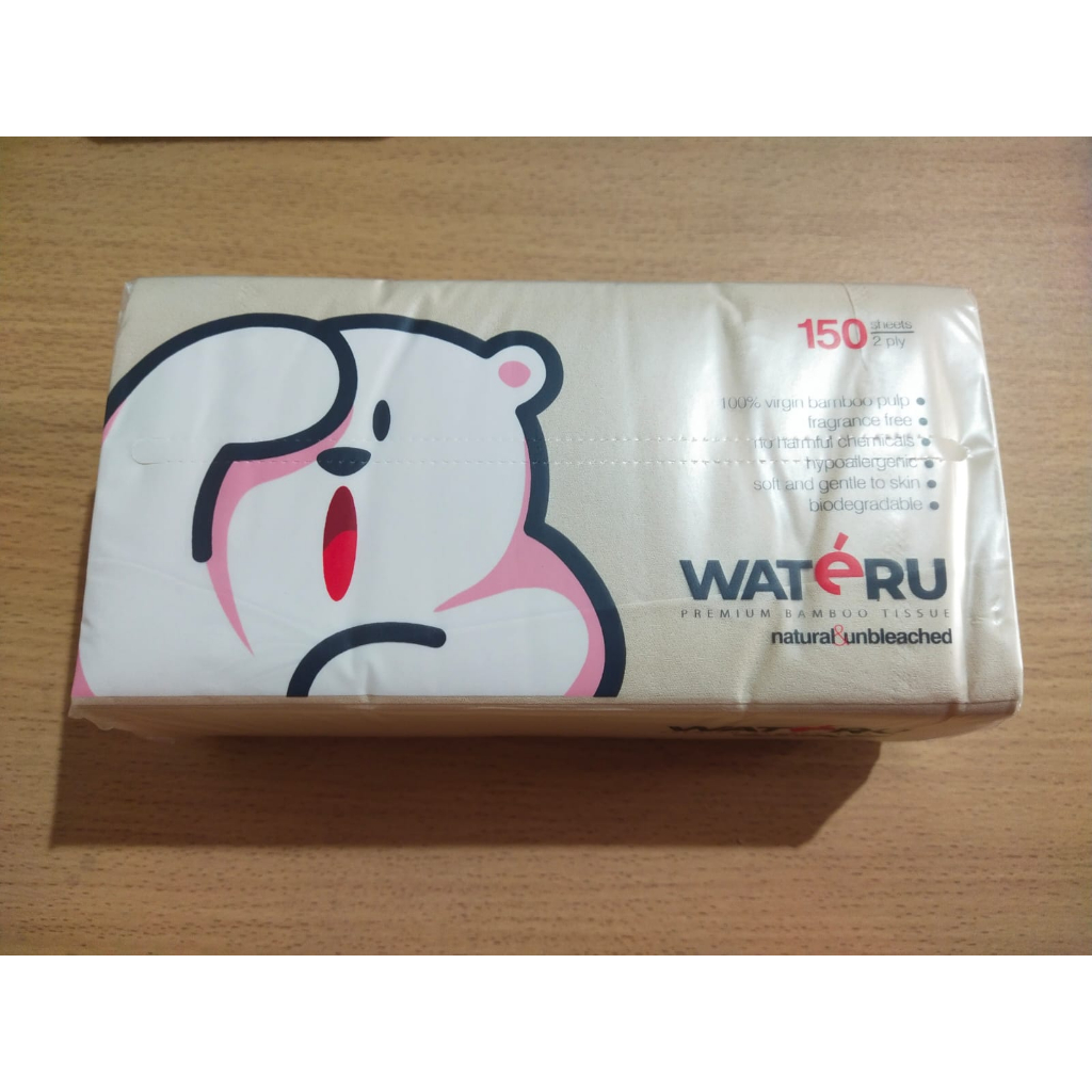 Tisu Wajah Wateru Bambu Premium Bamboo Facial Tissue Isi 150 Sheets 2 Ply