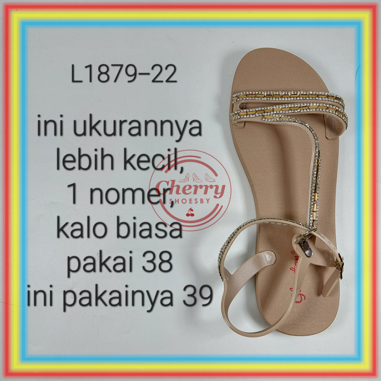 L1879-22 Sandal Selop Wanita Glanzton Sendal Slop Cewek Tali Kecil Permata Gliter Glitter Elegan