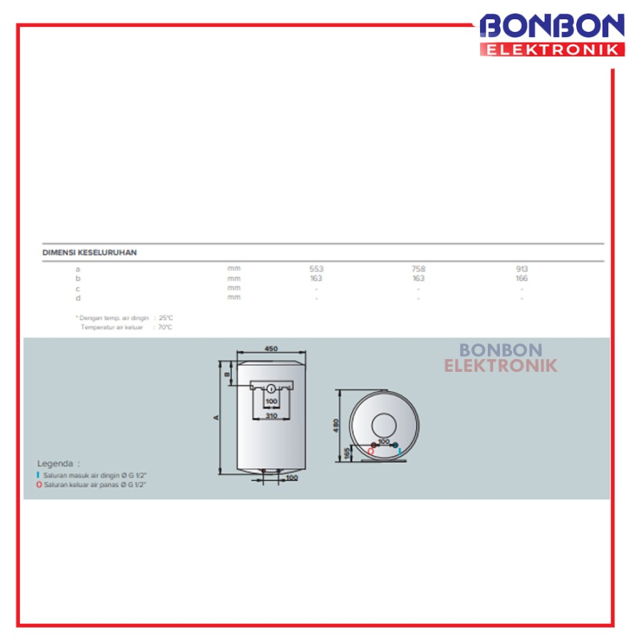 ARISTON Water Heater Pro R 50L / PRO R 50 V 50 Liter 1200W Pemanas Air