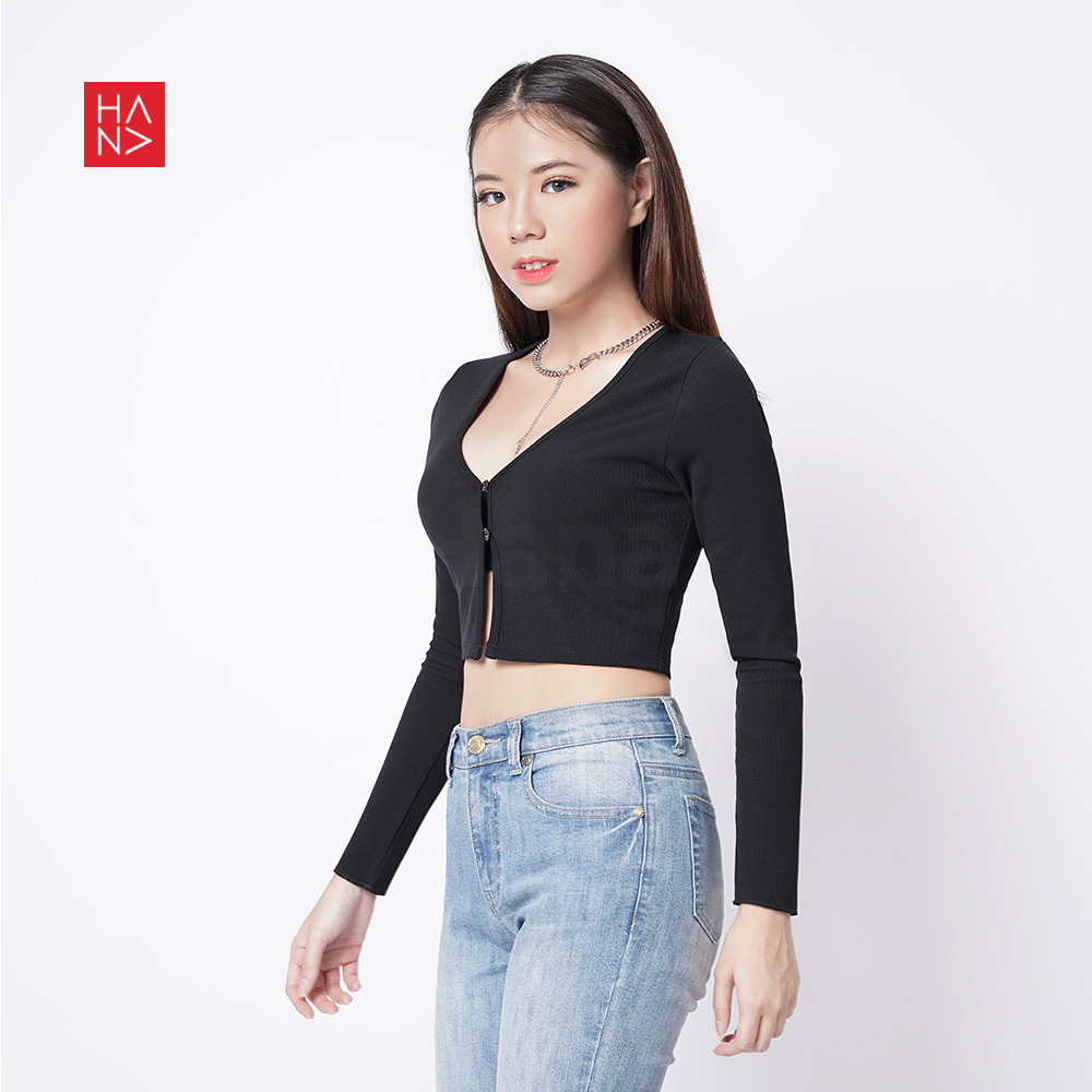 HanaFashion JKT - Vanessa Crop Top Rib Knit Cardigan Long Sleeve - CT334