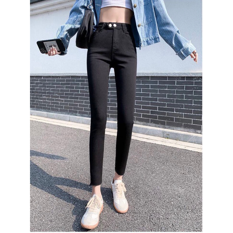 YgJeans 029-28 hitam Celana panjang Highwaist wanita Jeans import premium Jeans wanita polos ripped 