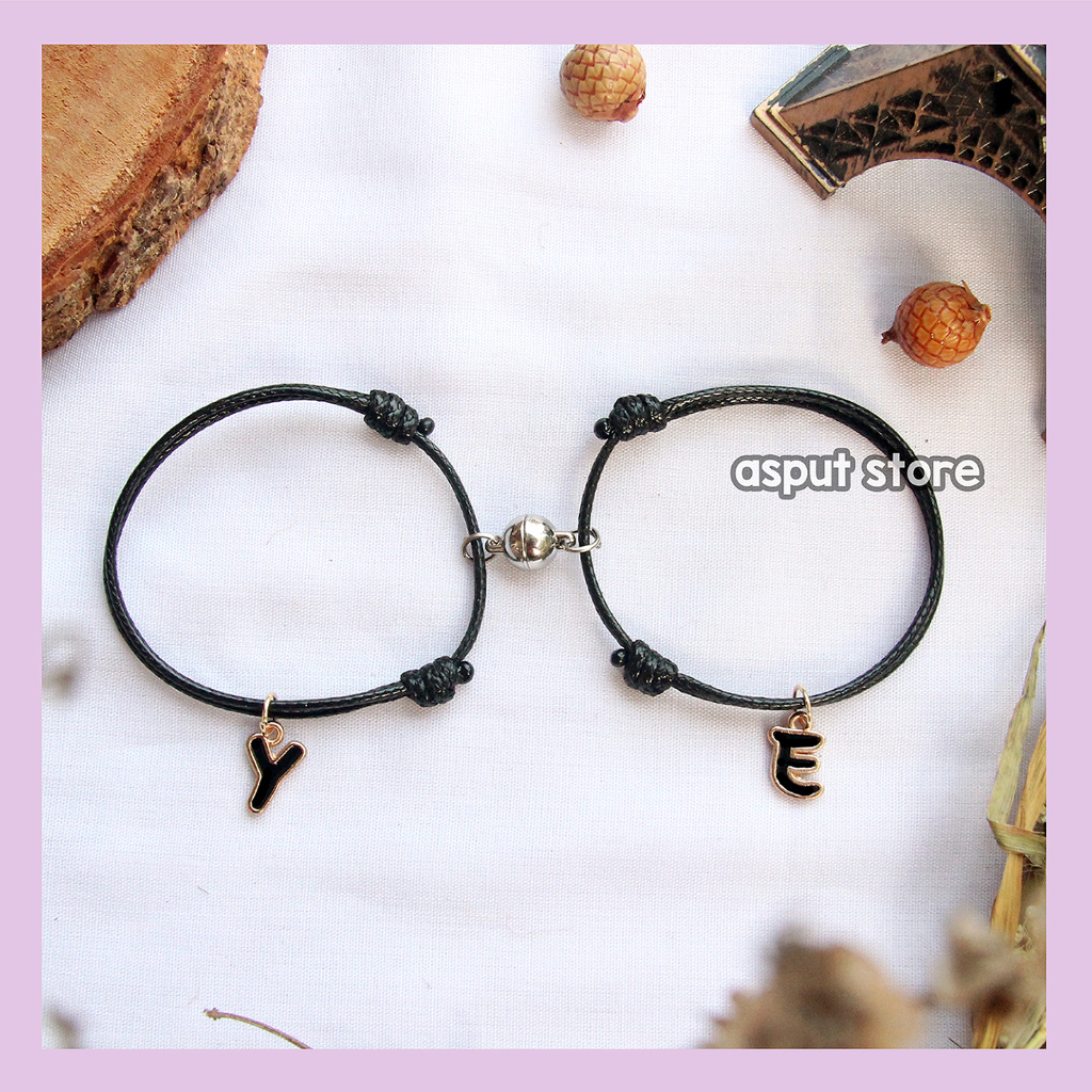 GELANG COUPLE MAGNET INISIAL HURUF EPOXY / GELANG INISIAL EPOXY / GELANG TALI INISIAL EPOXY / NEW EP