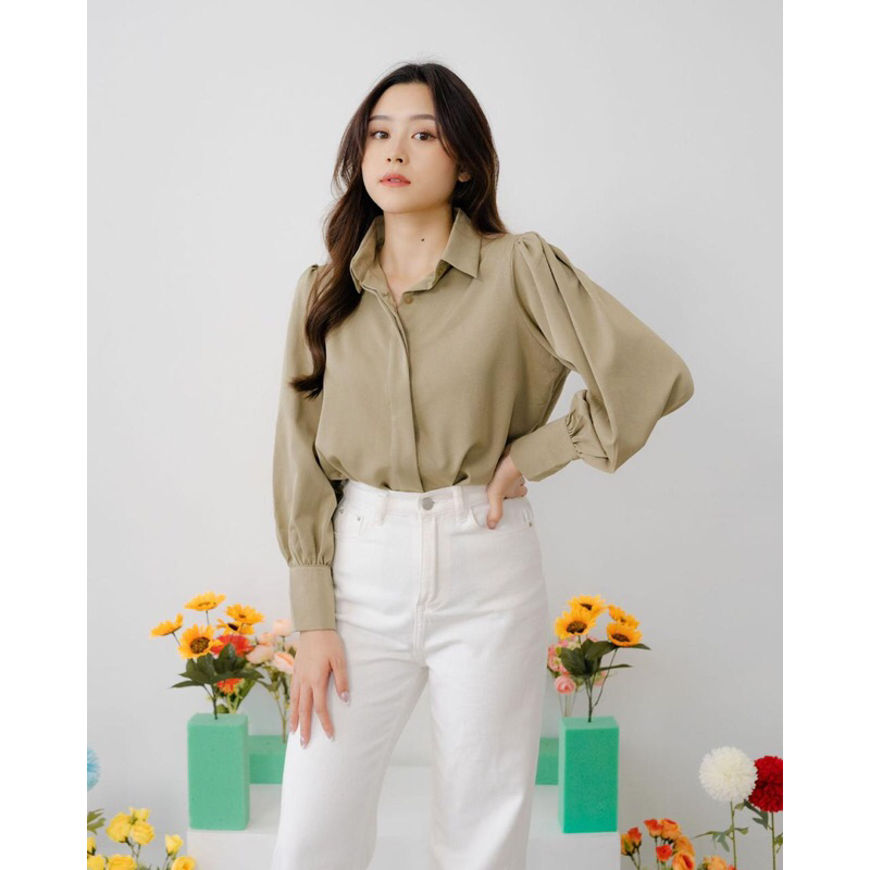 Alya Shirt ( Kemeja kantor tangan panjang | Hidden Button Shirt | Kemeja ngampus formal )