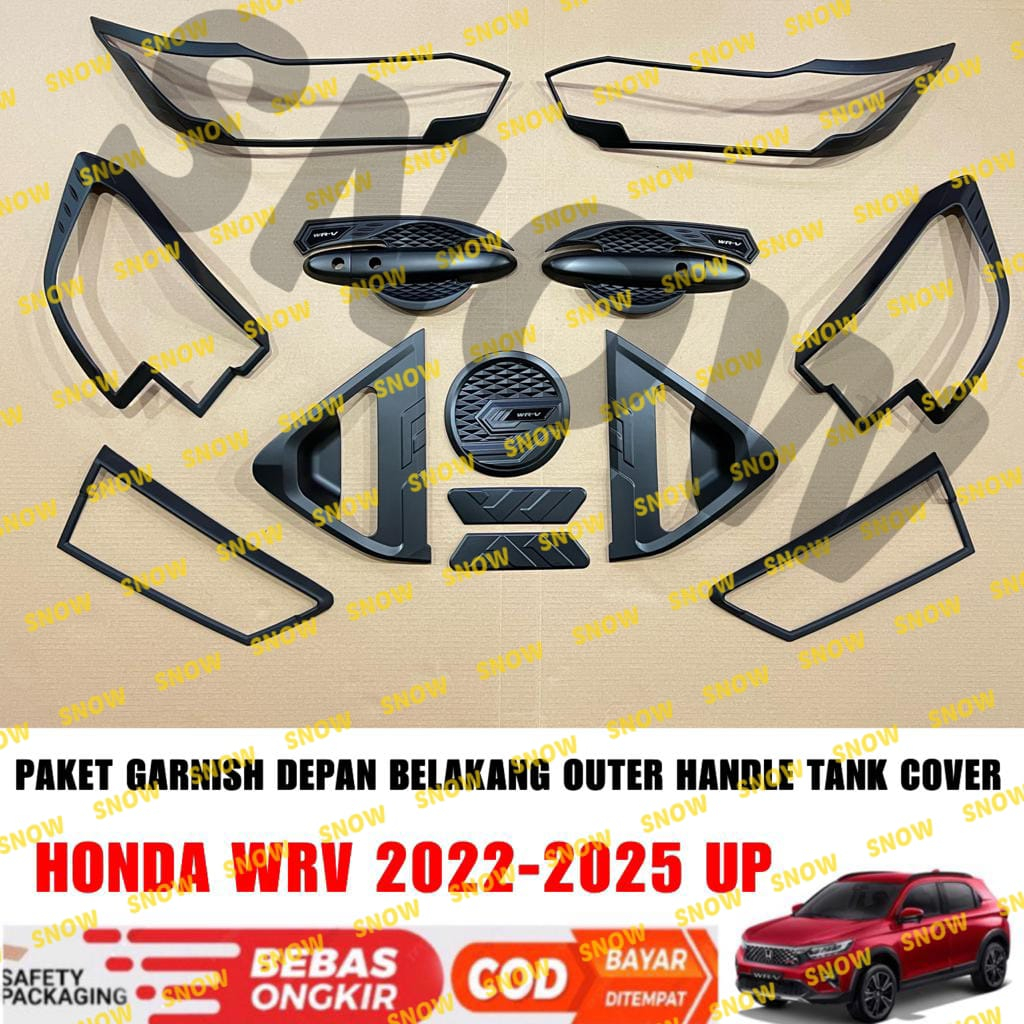 Paket Garnish Lampu Depan Belakang Outer Handle Tank Cover Honda WRV WR-V 2022 2023 2024 2025 up Hitam Doff