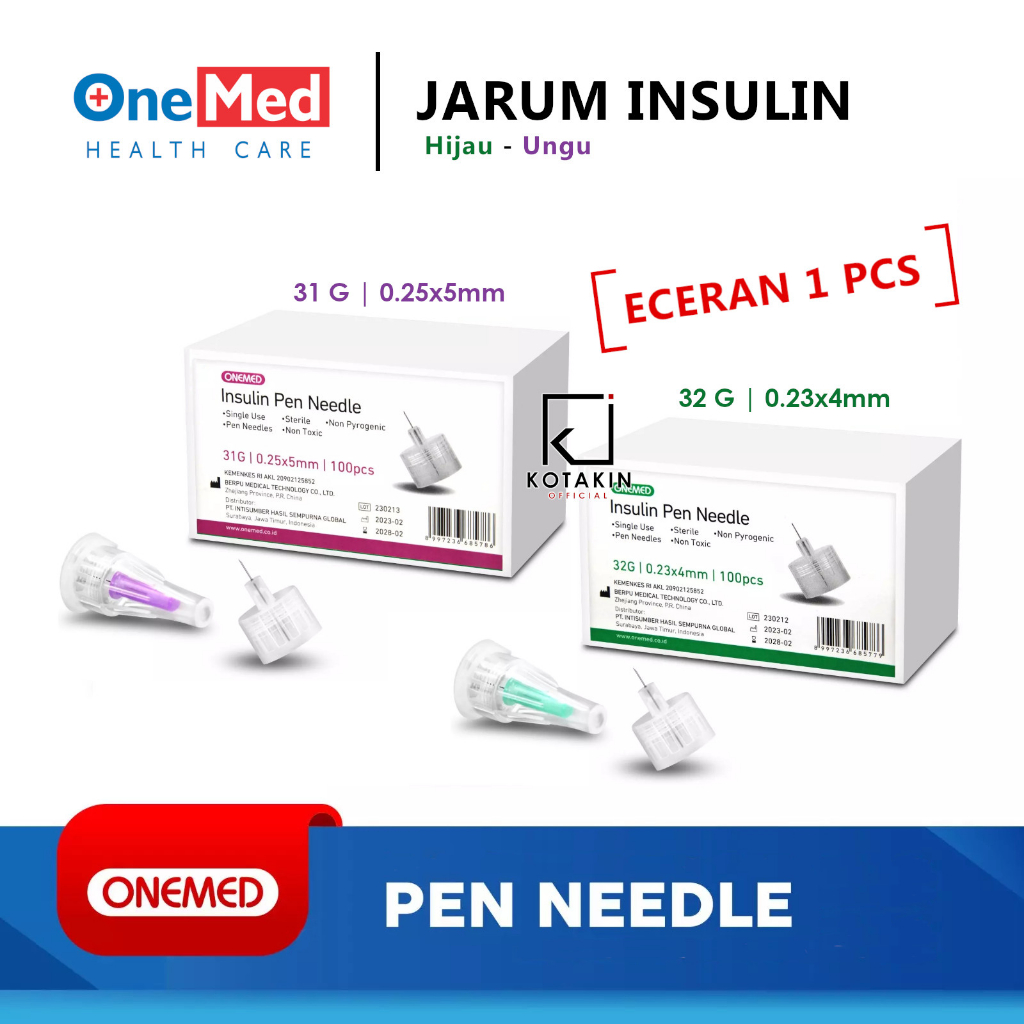 ECERAN 1PCS - Jarum Insulin / Pen Needle ONEMED Hijau / Ungu